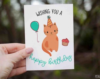 Happy Birthday Cat Birthday Card, Birthday Card, Cute Cat Card, Card For Best Friend's Birthday, Cat Birthday Card