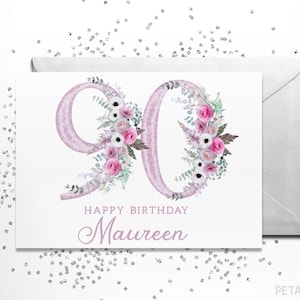 90th Birthday Card, Friend Birthday Card, Personalized with Name, 90th Birthday Card Customized, Ninety Birthday Card, Nintieth for her 90