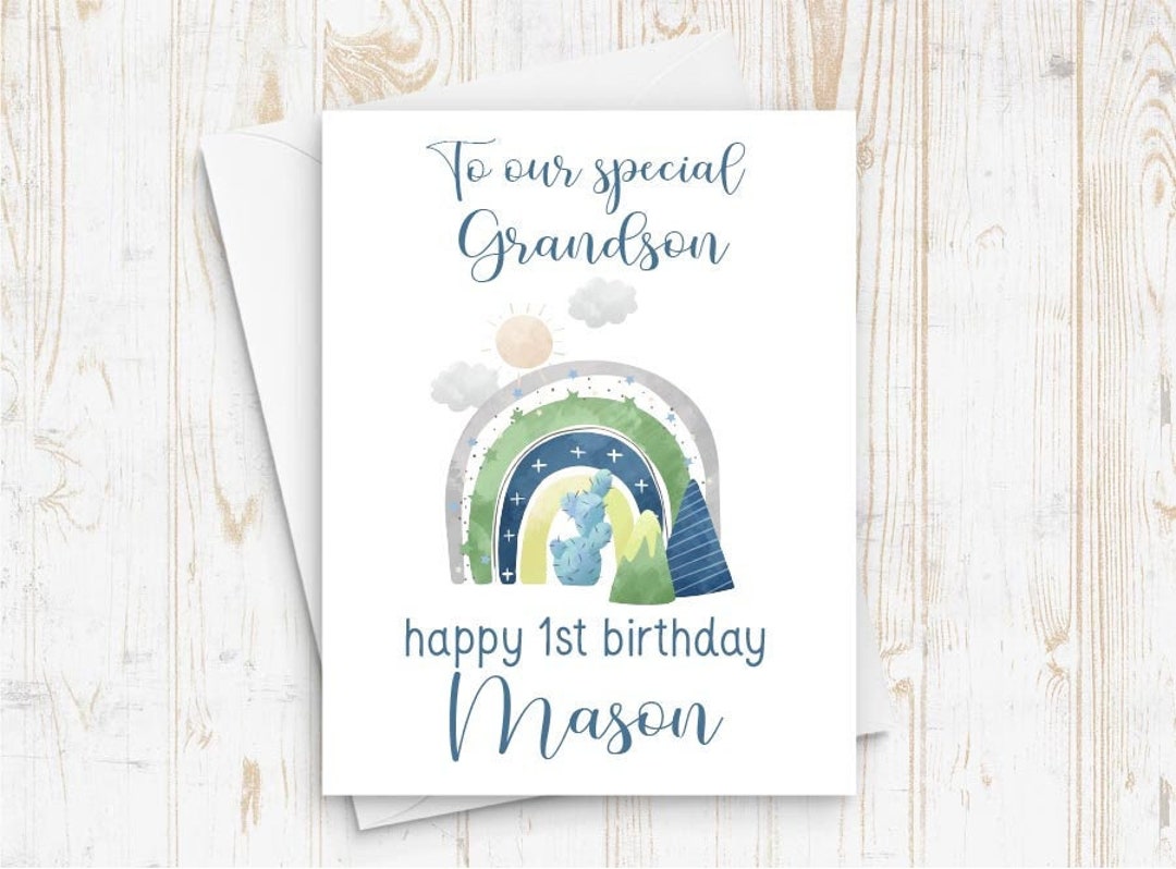 1st Birthday Card Baby, Birthday Card, for Grandson, Personalized With ...