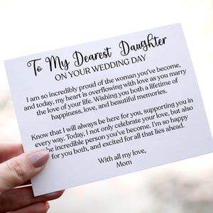 Daughter Wedding Day Card, For Daughter, From Mom, Sweet Wedding Card, Keepsake Card, Card for my Daughter, On your wedding day Daughter