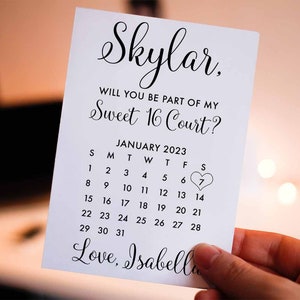Will you be part of my Sweet 16 Court? Calendar Sweet 16 Court Proposal Card, Sweet 16 save the date, cards for Sweet 16 Court, Sweet 16
