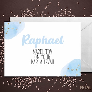 Bar Mitzvah Card, Mazel Tov on your Bar Mitzvah Card, Personalized with Name, Blue Bar Mitzvah Card, Personalized Bar Mitzvah card for son