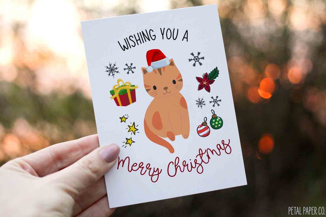 Cat Christmas Card, Merry Christmas Card, Funny Cute Cat Christmas Card ...