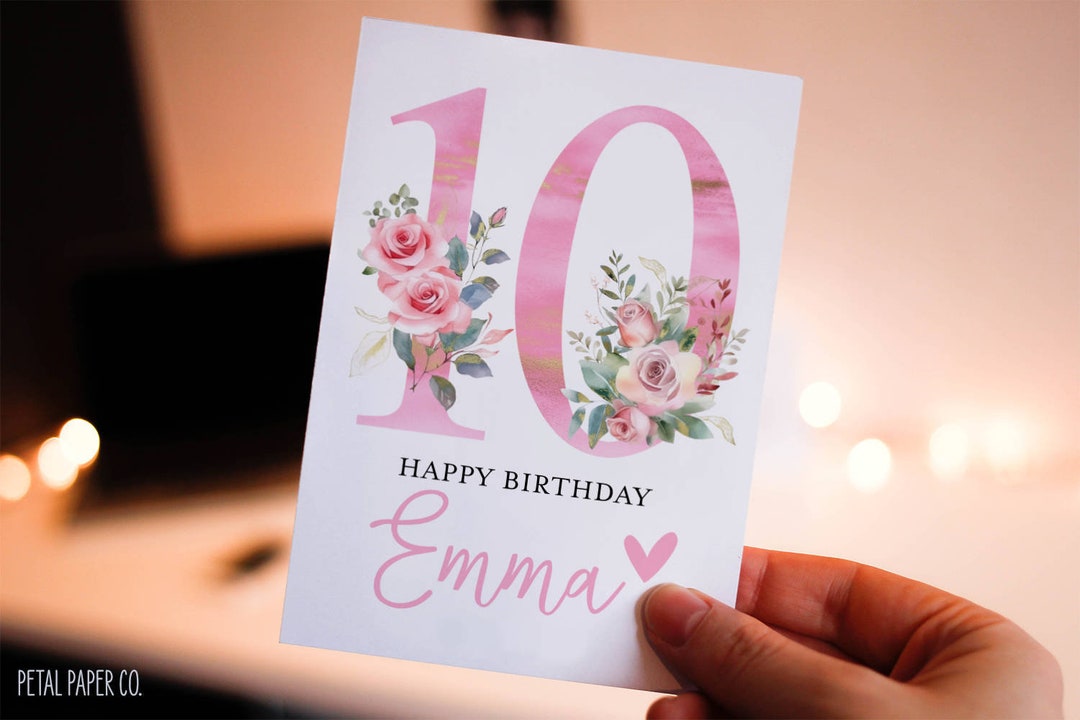 10th Birthday Card Girl, Girl Birthday Card, Personalized With Name ...