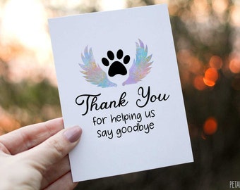 Pet Loss Card, Veterinarian Appreciation Card, Thank You Veterinarian Card, Thank You Card for Vets, Thank you for helping us say goodbye