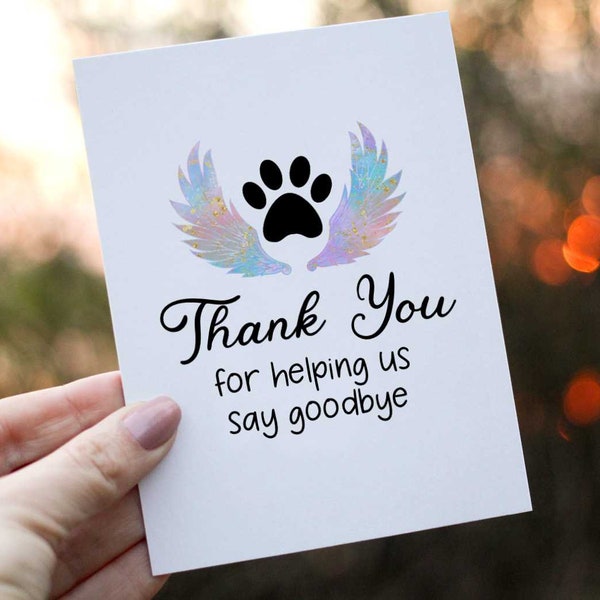 Pet Loss Card, Veterinarian Appreciation Card, Thank You Veterinarian Card, Thank You Card for Vets, Thank you for helping us say goodbye