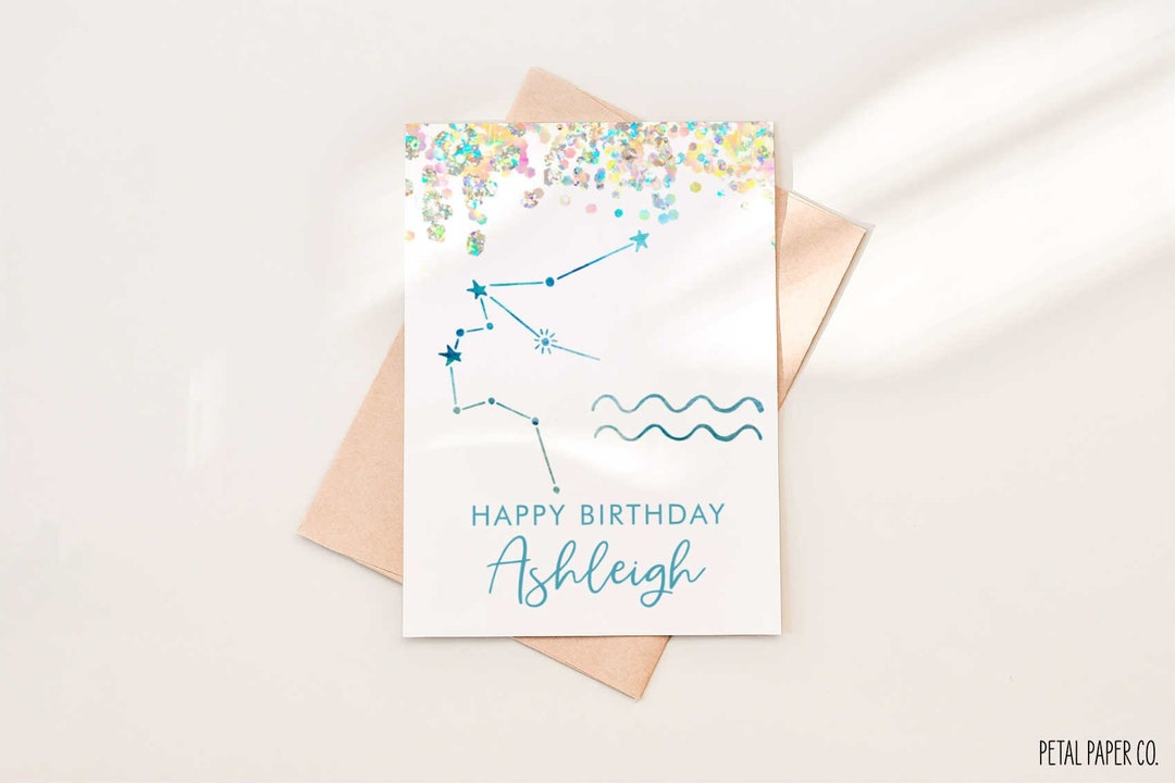 Aquarius Birthday Card, Zodiac Birthday Card, Astrological