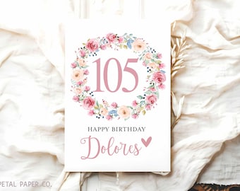 105th Birthday Card, Friend Birthday Card, Personalized with Name, 105th Birthday Card Customized, One Hundred Five Birthday Card, 105th