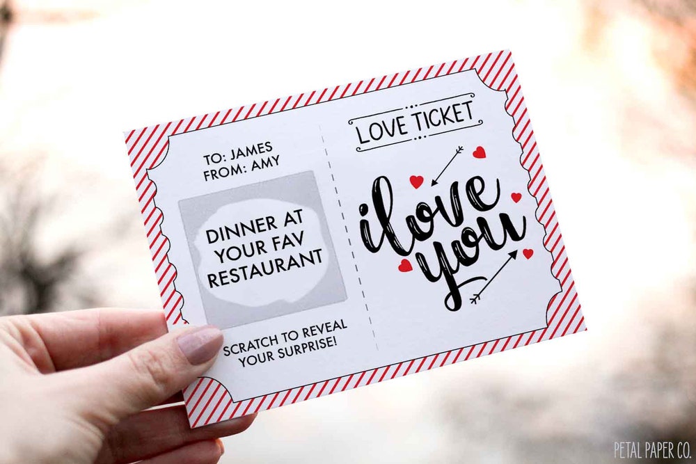 Valentine Card Valentine Ticket Voucher Card Custom Scratch Off Personalized Scratch Off, Surprise Valentine'S Day Card, Valentines Day Scratch Off Card Voucher Unisex Style Prowallart