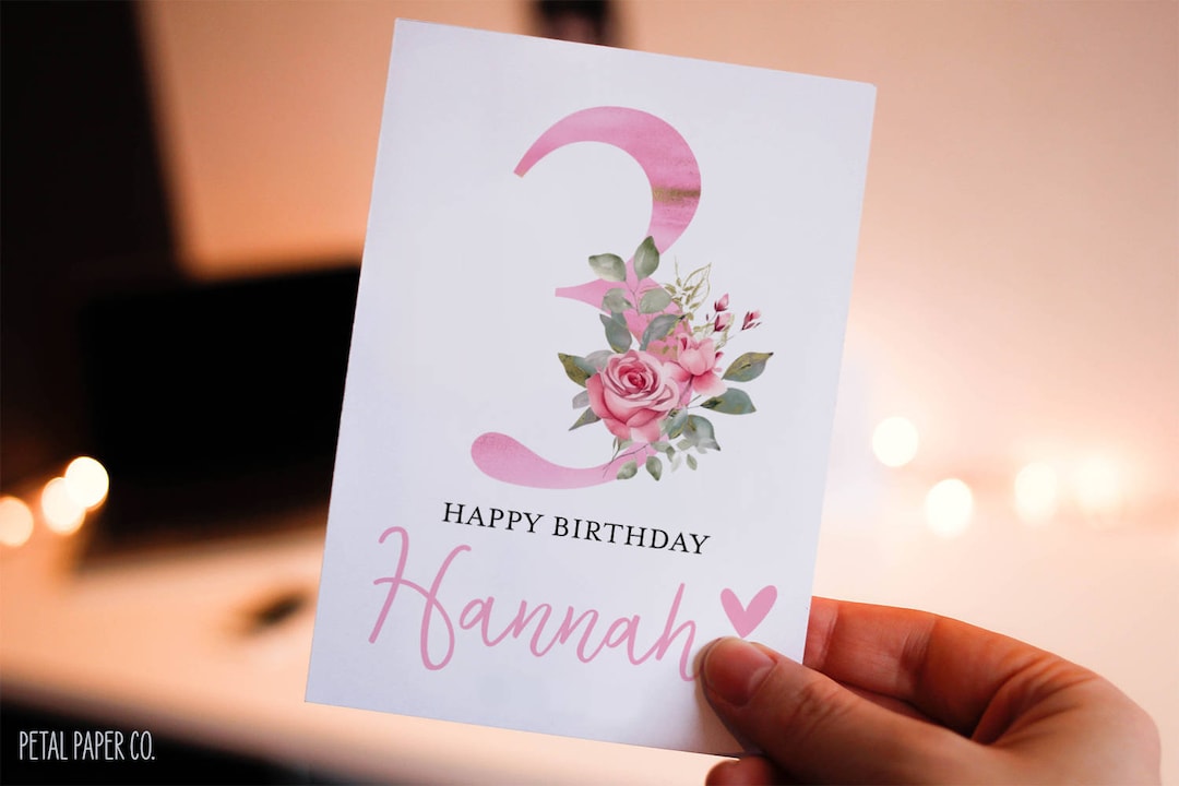 3rd Birthday Card Girl, Girl Birthday Card, Personalized With Name ...