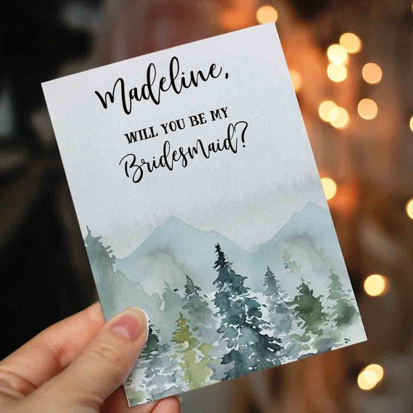 Will you be my Bridesmaid? Forest Trees Bridesmaid Card - Maid of Honor, Matron of Honor, Bridesmaid Proposal Card with Metallic Envelope