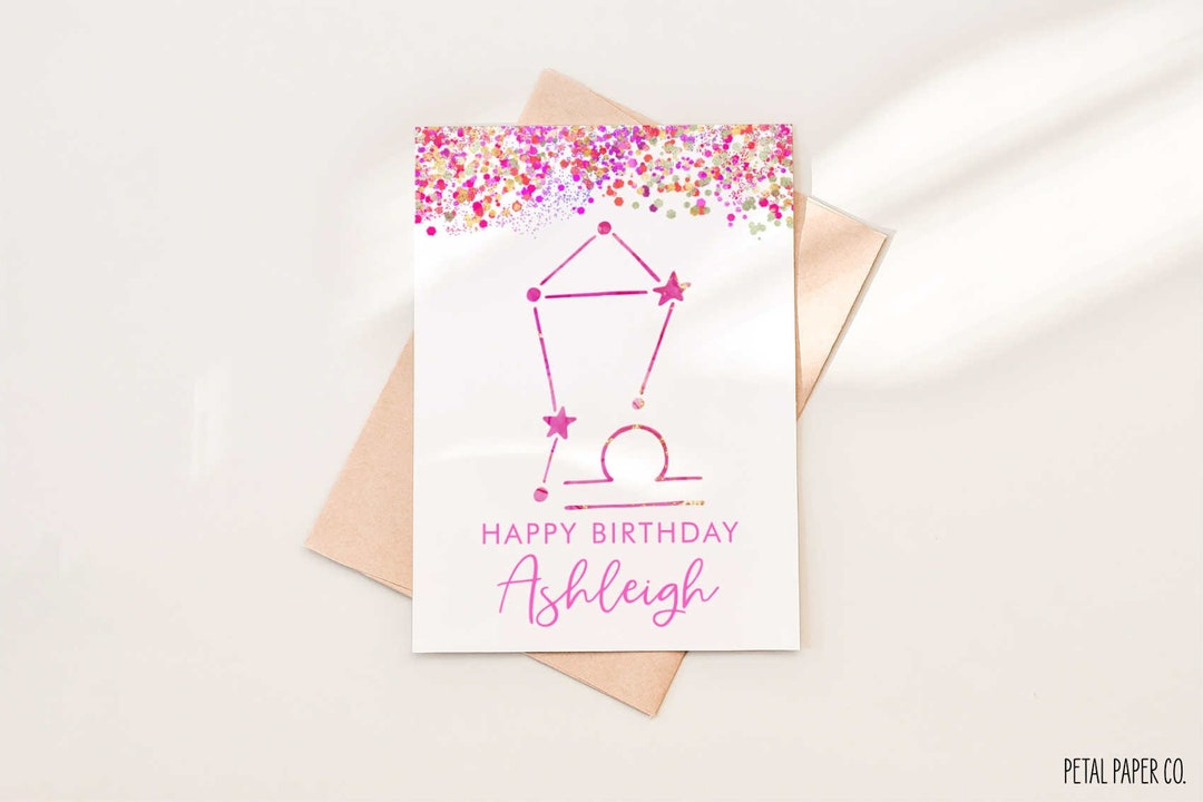 Libra Birthday Card, Zodiac Birthday Card, Astrological, Personalized ...