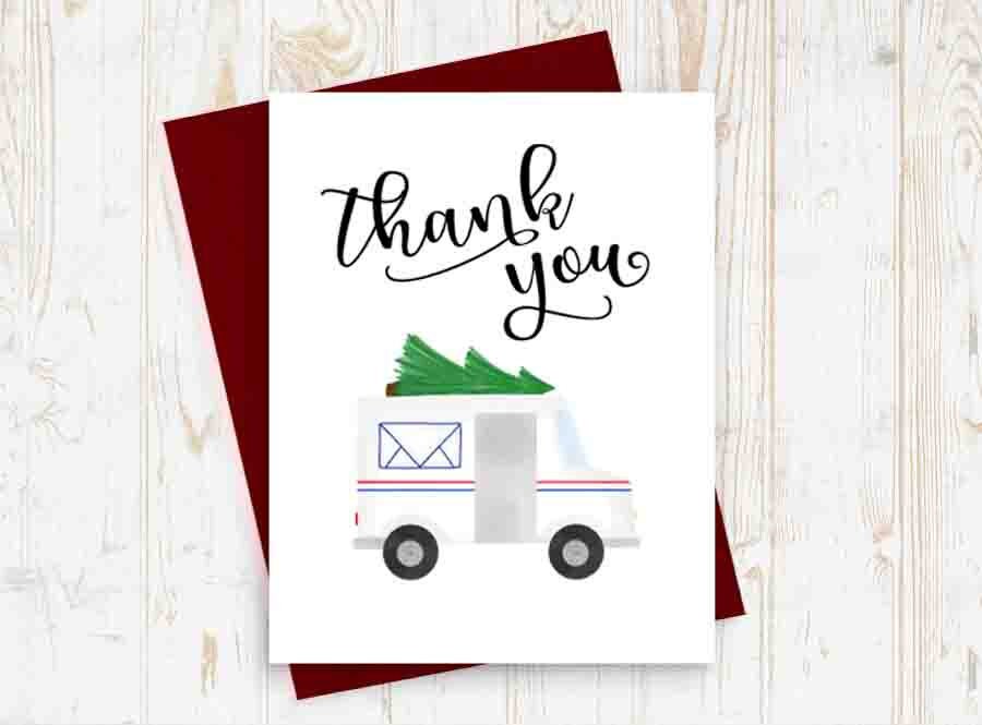 50 Pcs Christmas Thank You Postcards For Mail Carriers - 4x6 Inch Holiday Greeting Cards With Red Truck Design