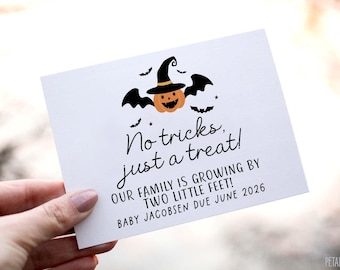 Halloween Pregnancy Announcement No tricks just a treat Card - Pregnancy Announcements for friends or family, Halloween pregnancy reveal