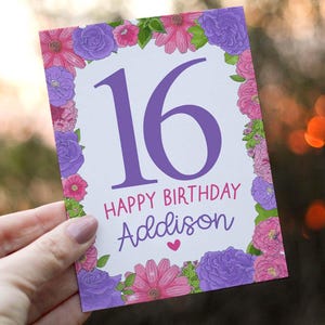 16th Birthday Card, Friend Birthday Card, Personalized with Name, 16th Birthday Card Customized, Sweet Sixteen Birthday Card, 16th Bday
