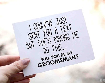 Funny Groomsman Card, Groomsman Proposal Card - She's Making Me Do This, Best Man, Groomsman, Ring Bearer, Proposal Cards for Groomsmen