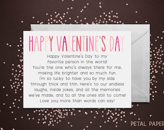 Valentines Day Card, To Best Friend On Valentine's Day, favorite person Card, Valentine Card for bestie, Sweet Card, Cute Card, best friend