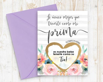 SPANISH Pregnancy Reveal to Prima - Pregnancy Announcement to prima - Pregnancy reveal card - tia to be - lo unico mejor