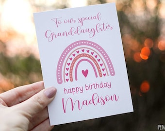 Granddaughter Birthday Card, Birthday Card, For Granddaughter, Personalized with Name, Rainbow Birthday Card, Birthday Card, First Birthday