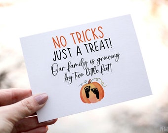 Halloween Pregnancy Announcement No tricks just a treat Card - Pregnancy Announcements for friends or family, Halloween pregnancy reveal