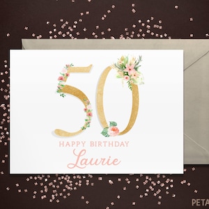 50th Birthday Card, Friend Birthday Card, Personalized with Name, 50th Birthday Card Customized, Fifty Birthday Card, Fiftieth Birthday