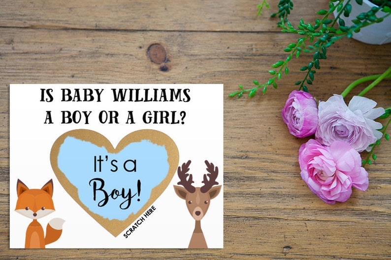 Scratch Off Gender Reveal Personalized Baby Boy or Girl Card Pregnancy Announcement Gender Reveal with Metallic Envelope