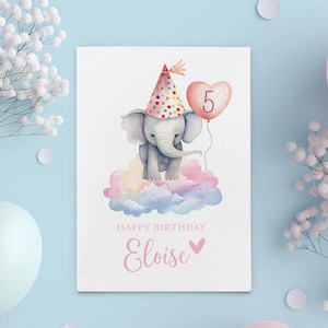 Elephant Birthday Card, For Granddaughter, For Niece, For Daughter, Girl Birthday Card, Personalized with Name, Baby Birthday Card