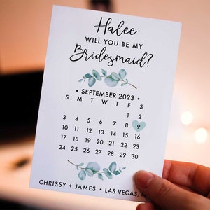 Bridesmaid Proposal Calendar, Save The Date, Bridesmaid Calendar Card, Will you be my Bridesmaid? wedding date card for bridesmaid box