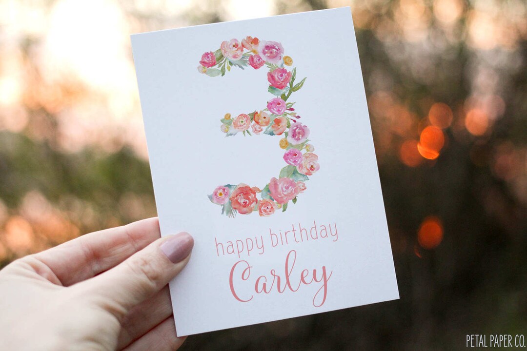3rd Birthday Card Girl, Girl Birthday Card, Personalized With Name ...