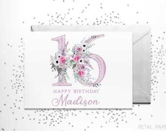 16th Birthday Card, Friend Birthday Card, Personalized with Name, 16th Birthday Card Customized, Sweet Sixteen Birthday Card, 16th Bday 16