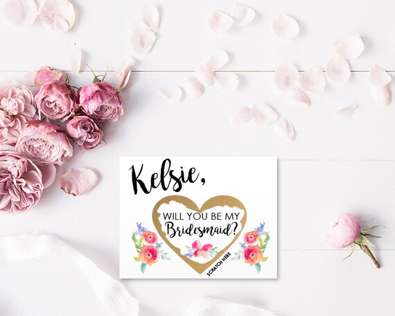 Maid of Honor SET OF 4 or more Scratch-Off Will you be my Bridesmaid Cards Matron of Honor Bridesmaid Ask Card with Metallic Envelope