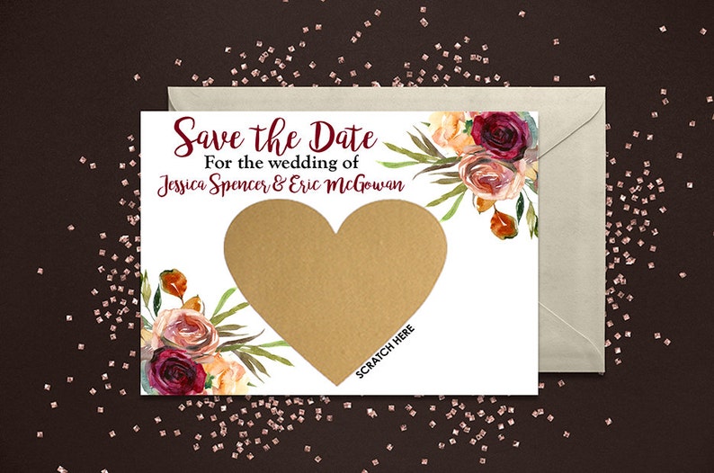 SET OF 25 or more Scratch-Off Save The Date Cards with Metallic Envelopes