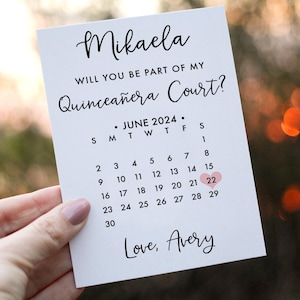 Will you be part of my Quinceañera Court? Calendar Quinceañera Court Proposal Card, Quinceañera save the date, cards for Quinceañera Court