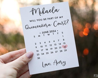 Will you be part of my Quinceañera Court? Calendar Quinceañera Court Proposal Card, Quinceañera save the date, cards for Quinceañera Court