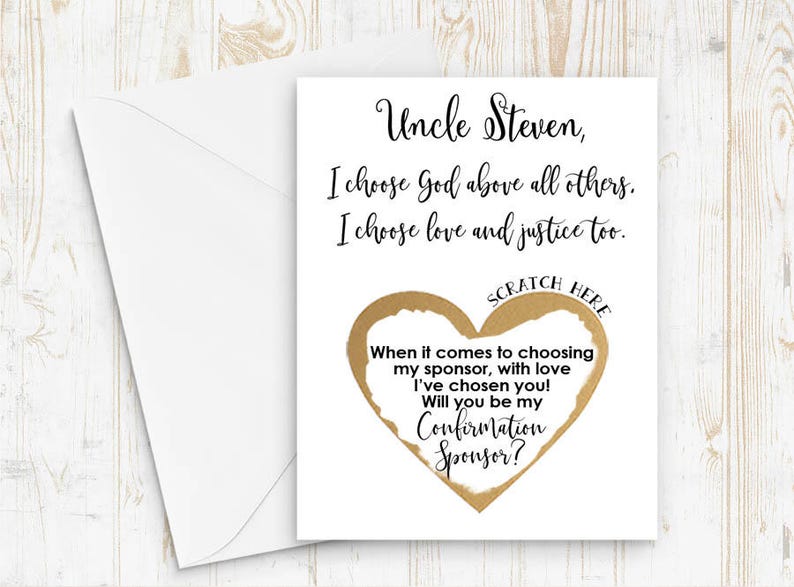 Personalized CONFIRMATION SPONSOR Asking card with Metallic Envelope Scratch Off Will you be my Confirmation Sponsor Card