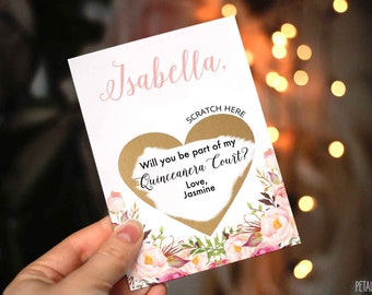Will you be part of my Quinceañera Court? Scratch Off Quinceañera Court Proposal Card, Quinceañera Scratch off, cards for Quinceañera Court