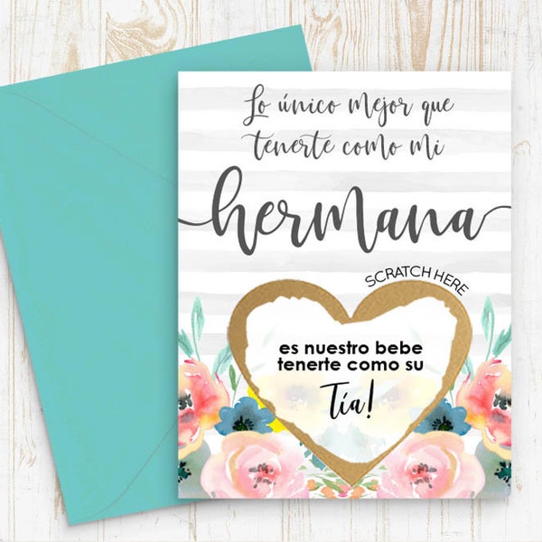 Spanish Pregnancy announcement, Scratch Off Card Pregnancy Reveal to Sister - Tia Card - New Tia - Tia to be card, Announcement Hermana