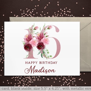 16th Birthday Card, Friend Birthday Card, Personalized with Name, 16th Birthday Card Customized, Sweet Sixteen Birthday Card, 16th Bday
