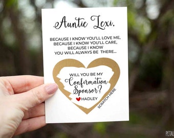 Will you be my Confirmation Sponsor? Scratch Off Card - Personalized CONFIRMATION SPONSOR Asking card with Metallic Envelope