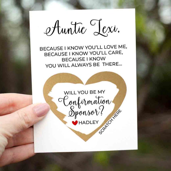 Will you be my Confirmation Sponsor? Scratch Off Card - Personalized CONFIRMATION SPONSOR Asking card with Metallic Envelope
