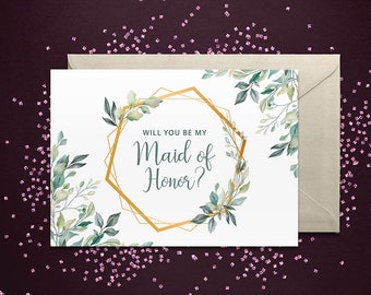 Maid of Honor Proposal, Will you be my Maid of Honor? Botanical Will you be my bridesmaid card, card for maid of honor, matron of honor