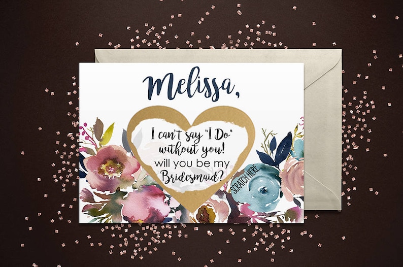 Bridesmaid Scratch Off Cards SET OF 4 or more Will you be my Bridesmaid Cards Bridesmaid Proposal Card Invitation w Metallic Envelope
