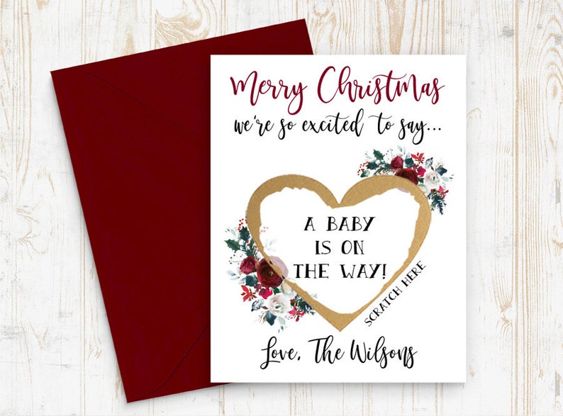 Card Personalized for friends or family Christmas cards Christmas Card Pregnancy Reveal Set of 4 OR MORE Scratch Off A baby is on the way