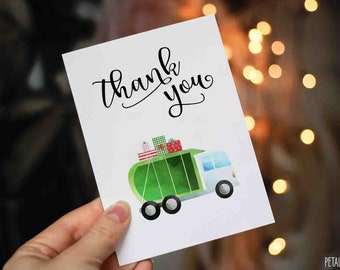 Waste Collector Christmas Card, Garbage Man Card, Garbage Truck, Happy Holidays, Thank You Card for Waste Collector, Card for Waste Service