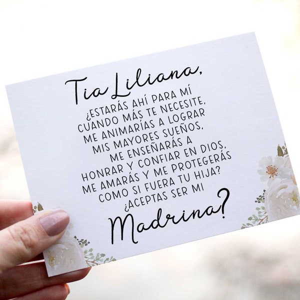 SPANISH Godmother Madrina Proposal Card - Madrina Card - Aceptas ser mi Madrina? Personalized Card with Metallic Envelope