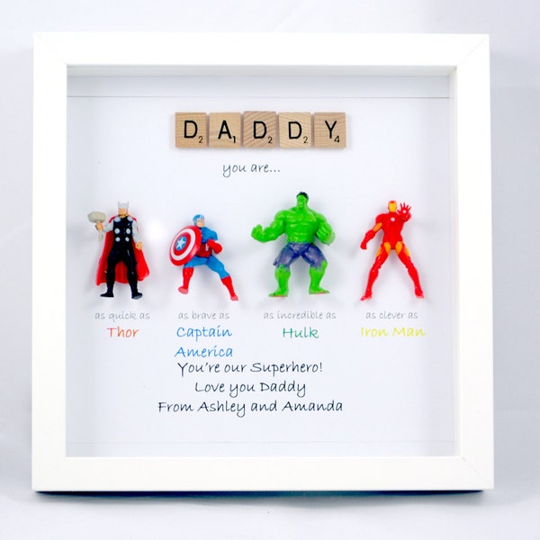 Avengers style Superhero figures frame gift. Ideal for dad, brother, friend, son, nephew, husband. Father's day/ birthday or Christmas gift.