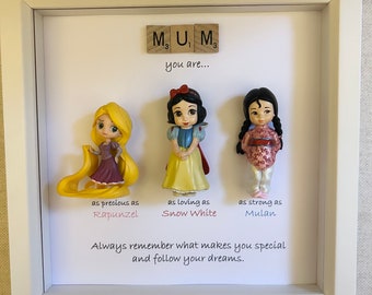 Disney Princess style figures Frame- Mother’s Day- sister- daughter-friend- flower girl gift. Princess gift