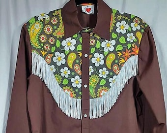 Fringe Western Shirt, 70s Western Shirt, Handmade, Made to Order