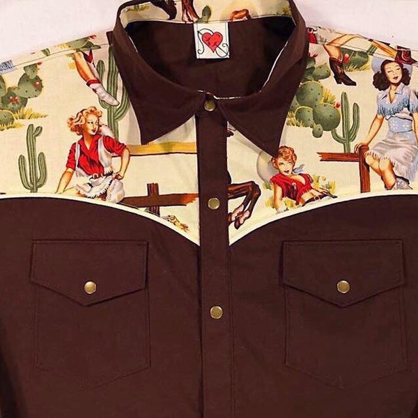 Chemise Western Vintage à Boutons Pression - Manches Courtes Bleue - Taille L (16 1/2) - Occasion Très Bon état