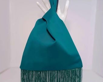 Emerald Green Fringe Japanese Knot Bag